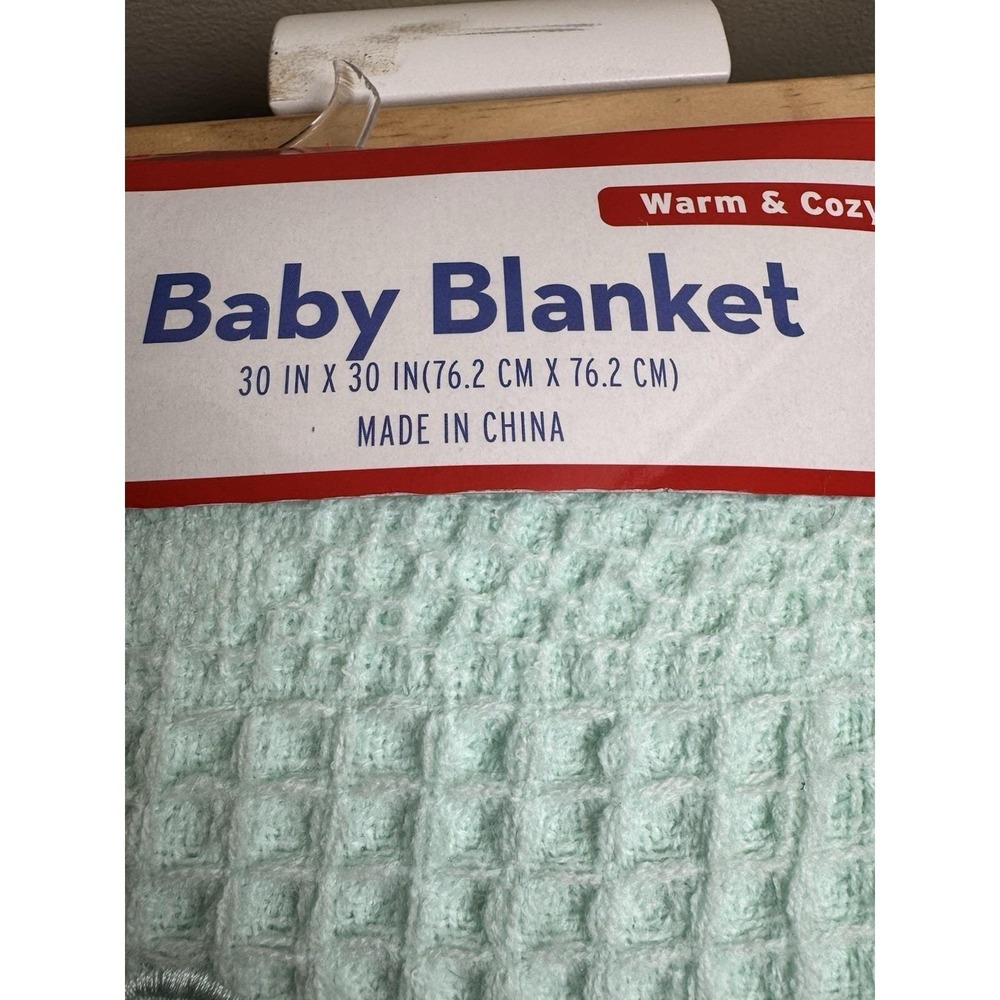VTG Aqua Blue Baby Blanket Waffle Satin Trim Kidgets Warm & Cozy Sleeping Teddy